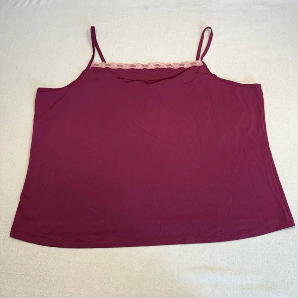 Women's Burgundy Cami Top with Lace Detail by Faded Glory - Size 26W/28W